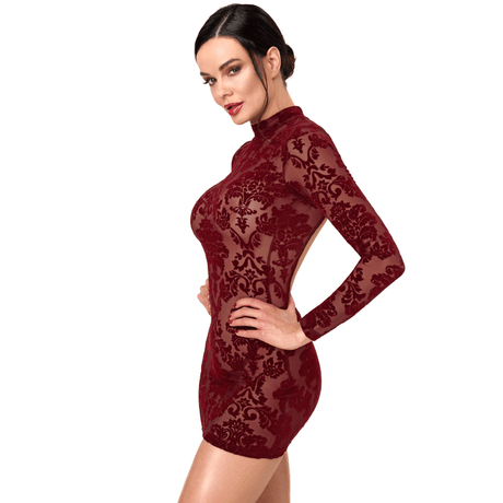 Masquerade Open Back Mini Dress Burgundy - Lingerie
