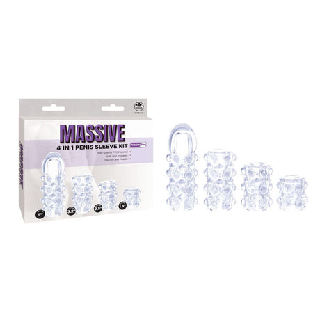 Massive Clear Penis Sleeves Set of 4 Styles for Enhanced Pleasure - SLEEVES