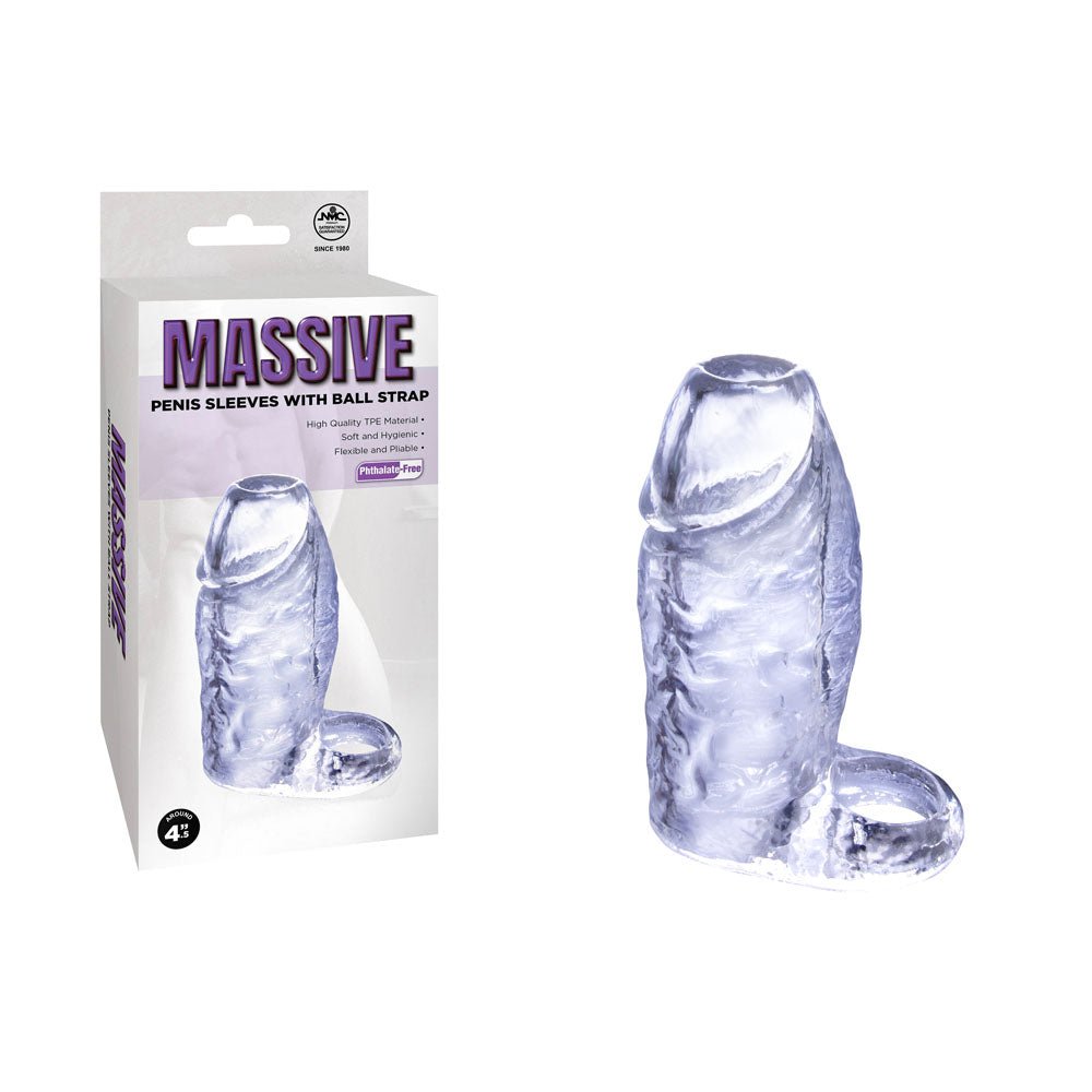 Massive Penis Sleeve With Ball Strap Clear Enlarger For Men - SLEEVES