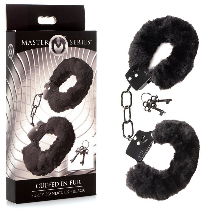 Master Series Cuffed in Fur - Black Fluffy Handcuffs - BONDAGE - TOYS