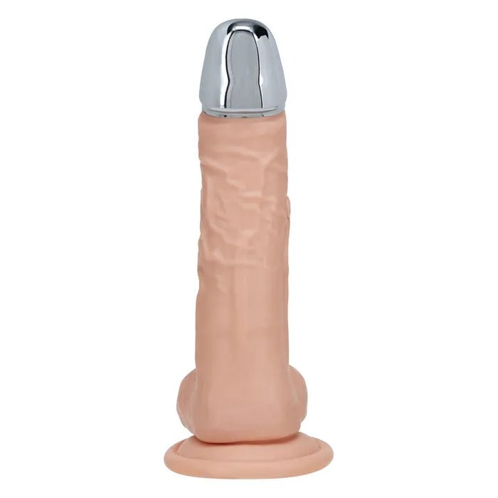 Metal Head Dildo Flesh 8 Inch Vibrating With Wireless Remote - DONGS