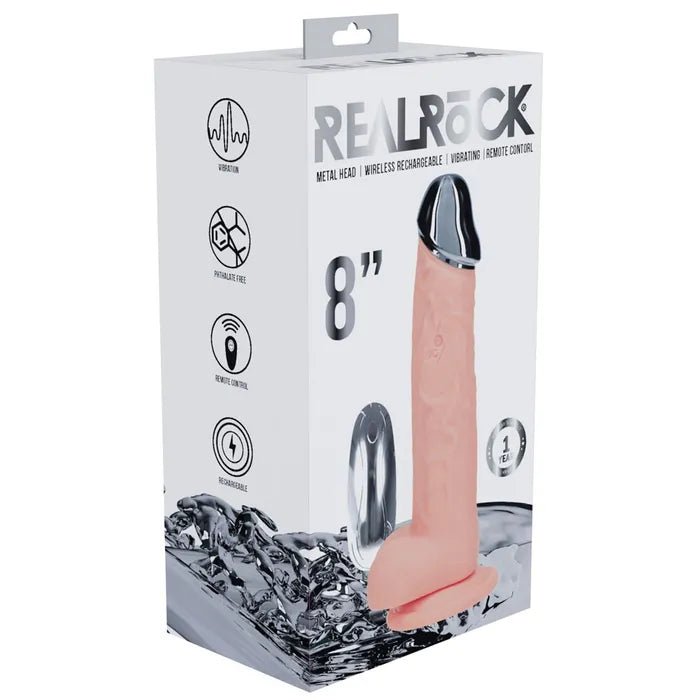 Metal Head Dildo Flesh 8 Inch Vibrating With Wireless Remote - DONGS