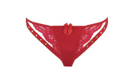 Microfiber and Lace G-String with Studs Red - Naughty by Nature Adult Store