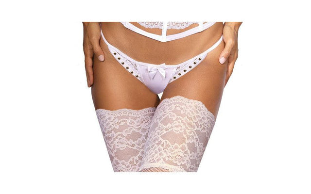 Microfiber and Lace G - String with Studs White - Lingerie