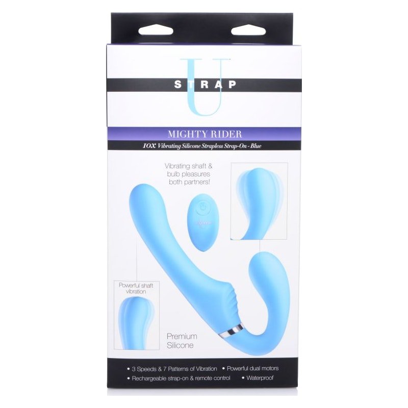 Mighty Rider 10X Strapless Strap - On Blue w Remote - Adult Toys