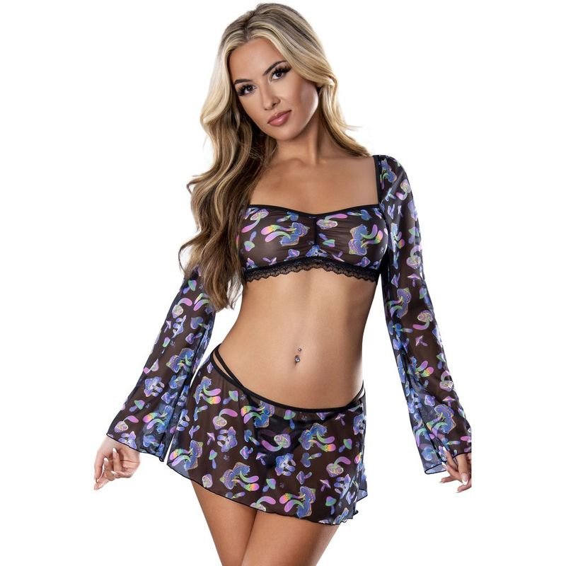 Mushroom Crop Top Skirt and G - String Set - Lingerie