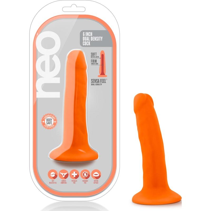 Neo Dual Density Cock 6in Neon Orange - Naughty by Nature Adult Store