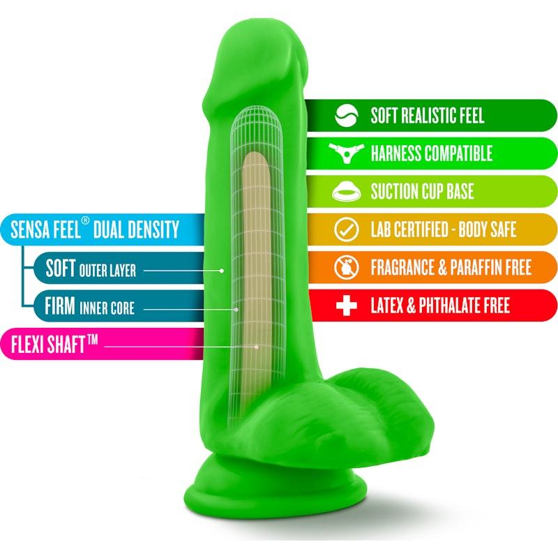 Neo Dual Density Cock With Balls 6in Neon Green - Adult Toys