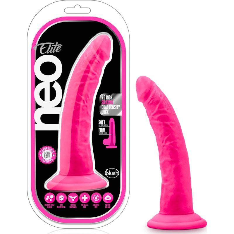 Neo Elite 7.5in Silicone Dual Density Cock Neon Pink - Naughty by Nature Adult Store