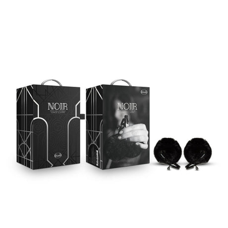 Noir Pom Adjustable Nipple Clamps - Black Furry Nipple Clamps - BONDAGE - TOYS
