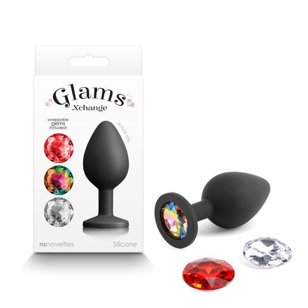 NS Novelties Glams Xchange Black Silicone Butt Plug with Round Gems - Anal Toys