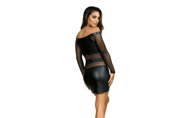 Off The Shoulder Mesh Panel Dress Black - Lingerie