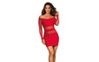 Off The Shoulder Mesh Panel Dress Red - Naughty by Nature Adult Store