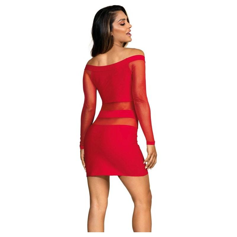 Off The Shoulder Mesh Panel Dress Red - Naughty by Nature Adult Store