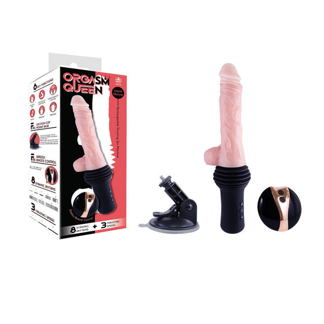Orgasm Queen Thrusting Dildo - Flesh USB Rechargeable Vibrating, Heating & Thrusting Dildo Machine with Remote Control - DONGS