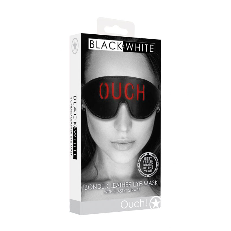 OUCH! Black & White Bonded Leather Eye - Mask ''Ouch'' - Black Eye Restraint - BONDAGE - TOYS