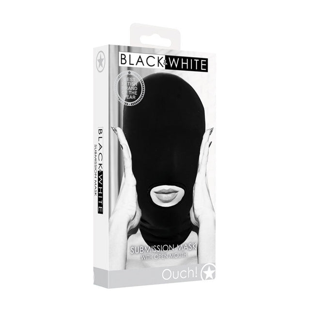 OUCH! Black & White Submission Mask - Black Hood Mask - BONDAGE - TOYS