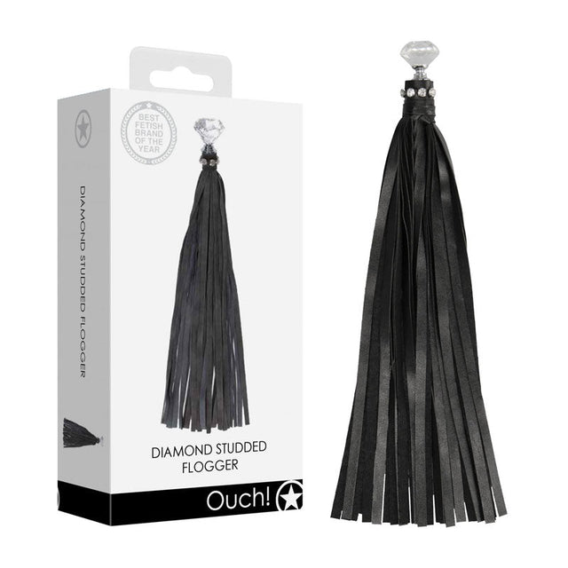 OUCH! Diamond Studded Whip - Black Whip - BONDAGE - TOYS