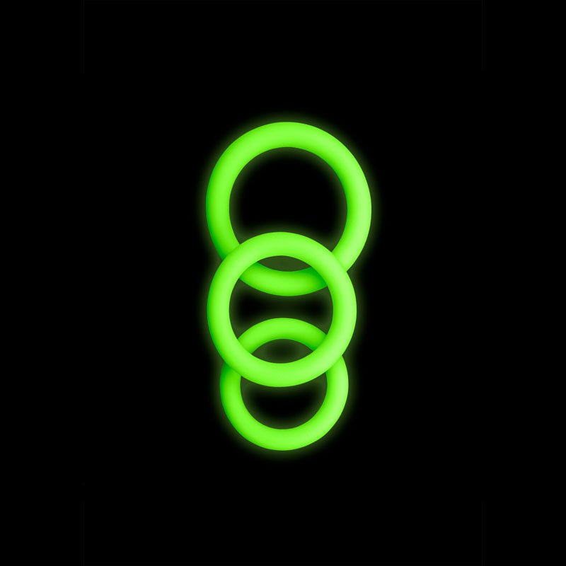 OUCH! Glow In The Dark Cock Ring Set - 3 Sizes - Silicone by Shots Toys - COCK RINGS
