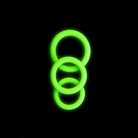 OUCH! Glow In The Dark Cock Ring Set - 3 Sizes - Silicone by Shots Toys - COCK RINGS