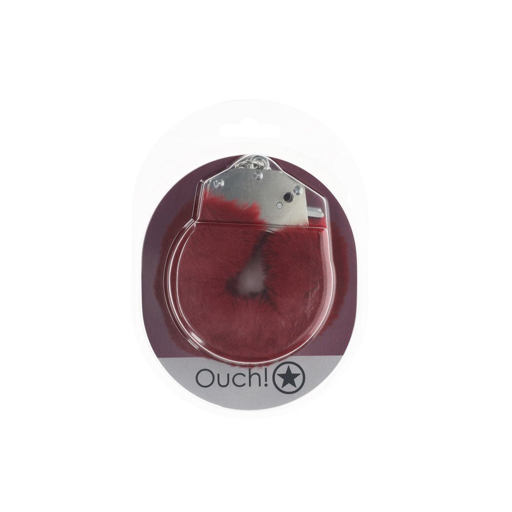 OUCH! Heavy - Duty Fluffy Cuffs - Burgundy - BONDAGE - TOYS