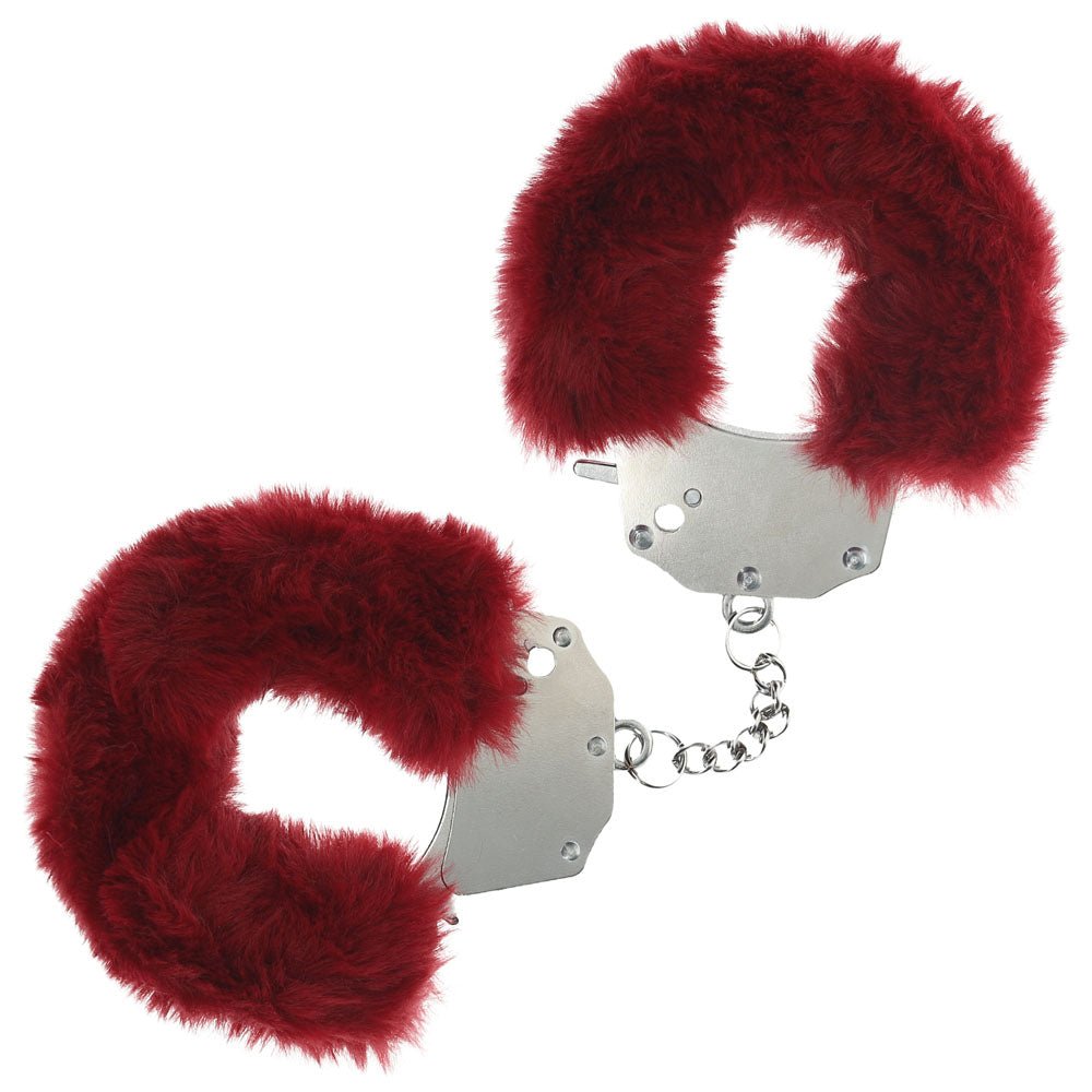 OUCH! Heavy - Duty Fluffy Cuffs - Burgundy - BONDAGE - TOYS