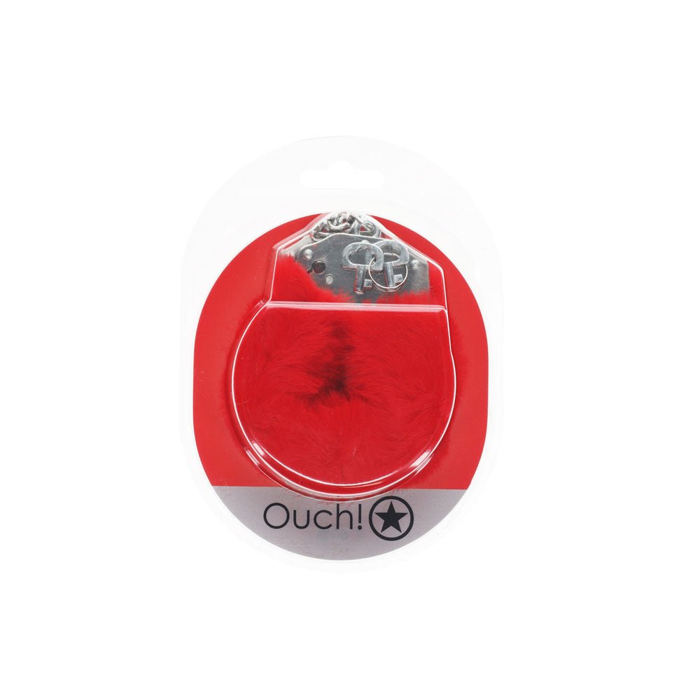 OUCH! Heavy - Duty Fluffy Cuffs - Red - BONDAGE - TOYS