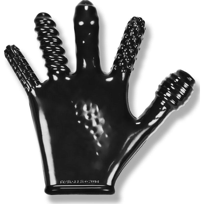 OxBalls Finger Fuck Glove – Textured Rubber Fisting Glove in Black - Adult Toys