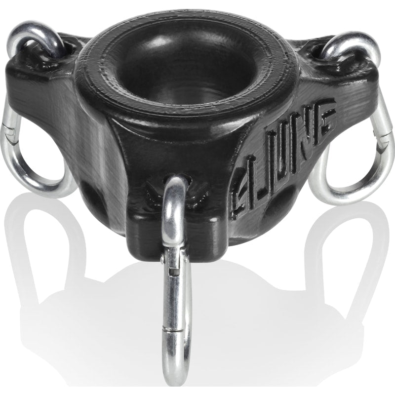 OxBalls Slung Silicone Ballstretcher with 3 Carabiners – Black - Adult Toys