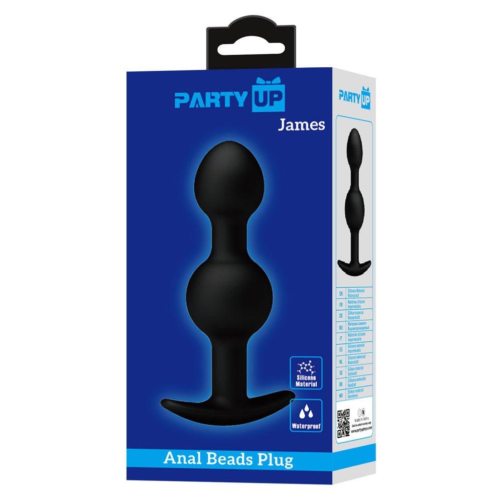 Party Up JAMES Anal Bead Plug - Black 10.4 cm - ANAL TOYS