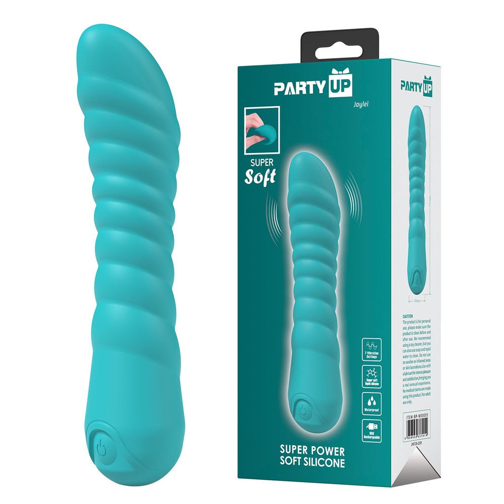Party Up JAYLEI Rechargeable Silicone Vibrator – Teal, 7 Functions - VIBRATORS