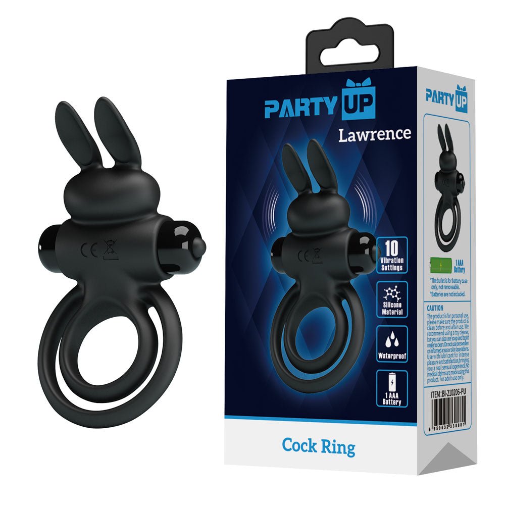 Party Up LAWRENCE Vibrating Cock Ring - Black - COCK RINGS