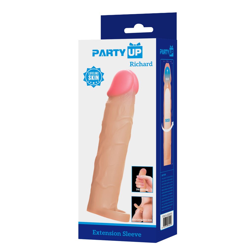 Party Up RICHARD 3 Inch Penis Extender Sleeve - Flesh TPR Material - SLEEVES
