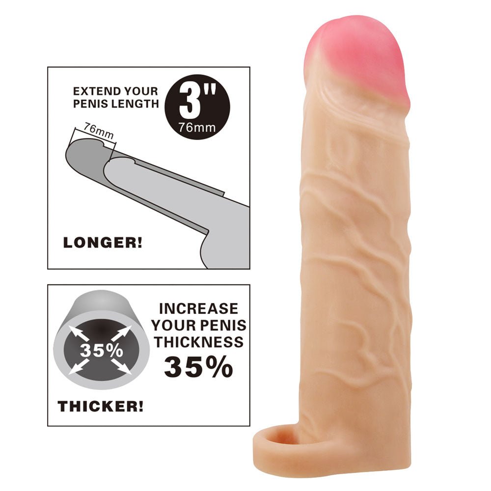 Party Up RICHARD 3 Inch Penis Extender Sleeve - Flesh TPR Material - SLEEVES