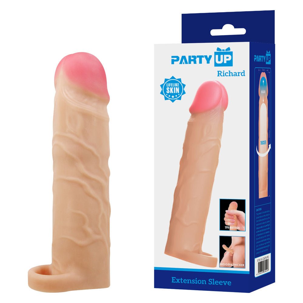 Party Up RICHARD 3 Inch Penis Extender Sleeve - Flesh TPR Material - SLEEVES
