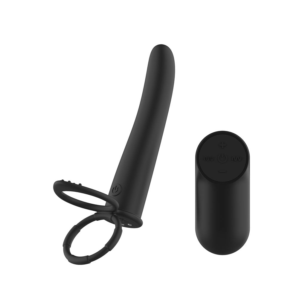 Passion Play USB Rechargeable Vibrating Double Penetrator Cock Ring With Remote - COCK RINGS