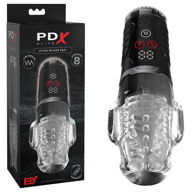 PDX Elite Ultra Milker Pro Clear USB Rechargeable Auto Stroker Vibrating Sucking - MASTURBATORS