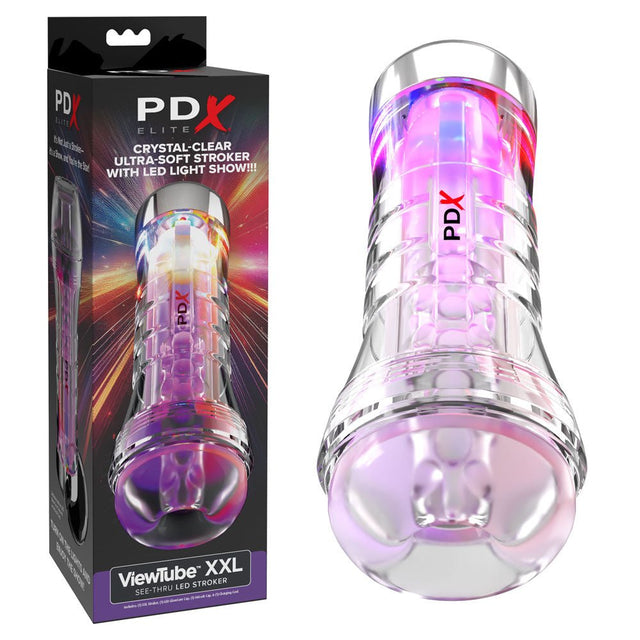 PDX Elite ViewTube XXL LED Stroker Clear Stroker With LED Lights - MASTURBATORS