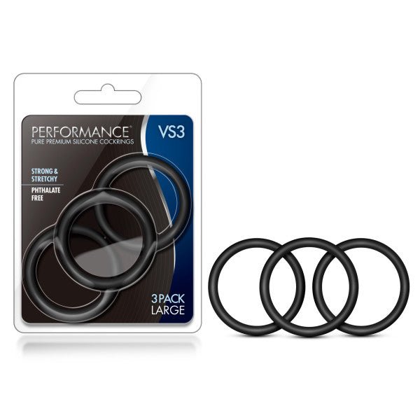 Performance VS3 Silicone Cock Rings - Black Large 3 - Pack | Blush Novelties - COCK RINGS