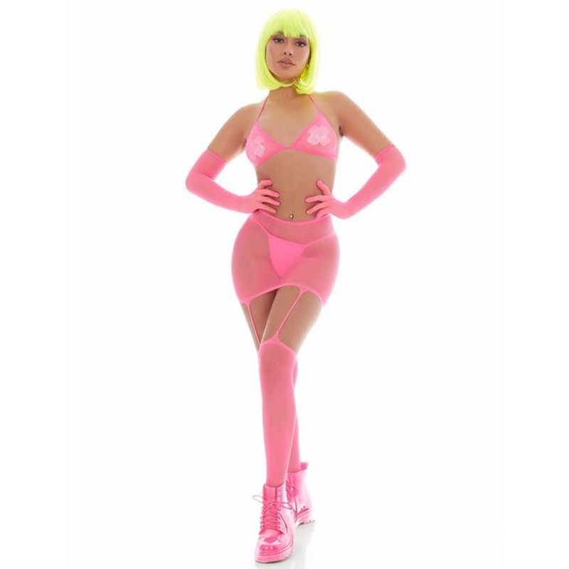 Pink Mesh Bling Ring Set incl Pasties - Lingerie