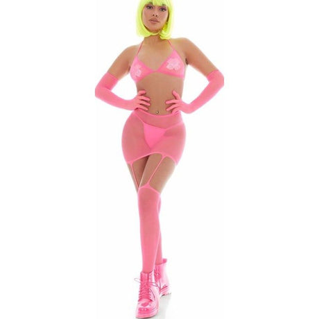 Pink Mesh Bling Ring Set incl Pasties - Lingerie