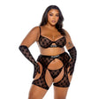 Playboy Flocked Bunny Chaps 3 Pc Set Black - Lingerie