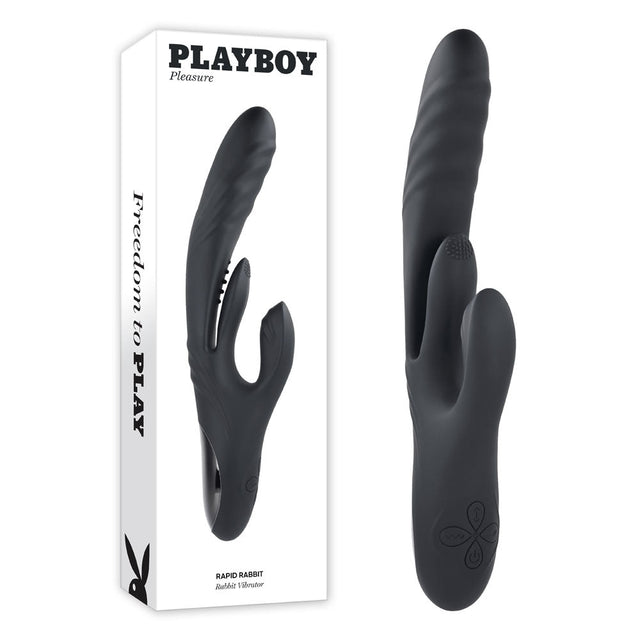 Playboy Pleasure RAPID RABBIT - Black 26.4 cm USB Rechargeable Rabbit Vibrator - VIBRATORS - RABBIT