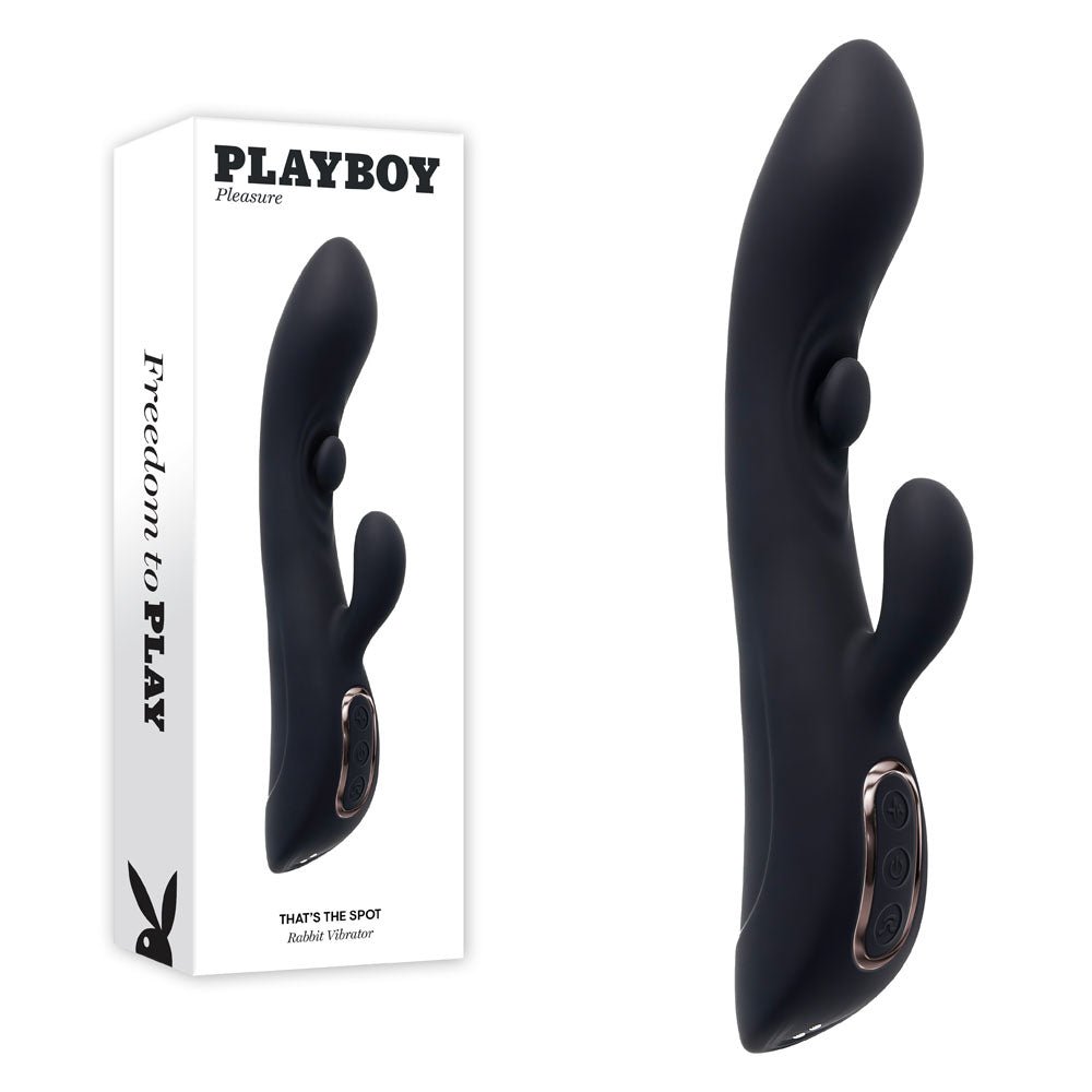 Playboy Pleasure THATS THE SPOT - Black 23.3 cm USB Rechargeable Rabbit Vibrator with G - Spot Tapper - VIBRATORS