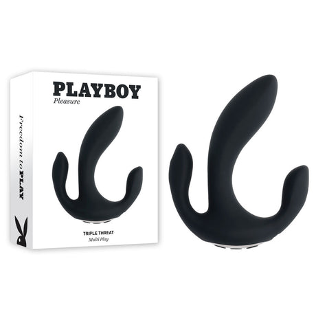 Playboy Pleasure TRIPLE THREAT - Black USB Rechargeable Triple Probe Vibrator - VIBRATORS