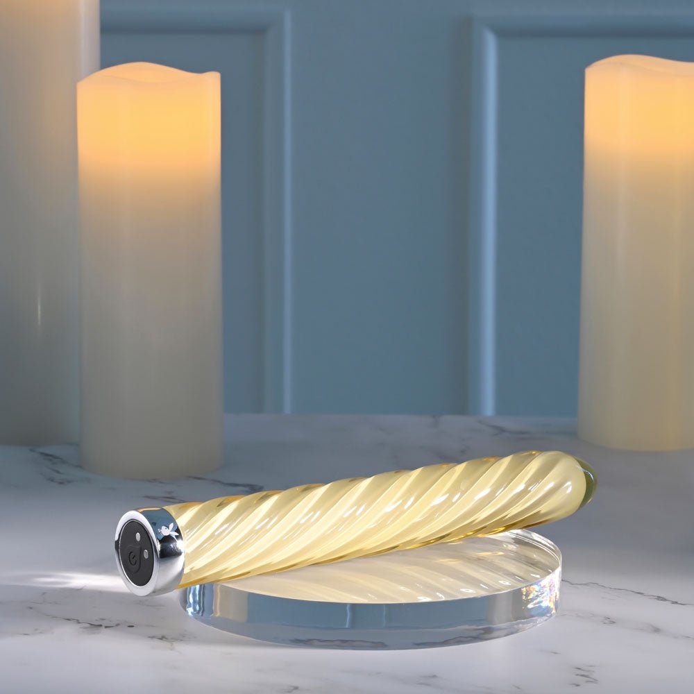 Playboy Pleasure TWIST OF FATE - Yellow Glass Rechargeable Vibrator - VIBRATORS