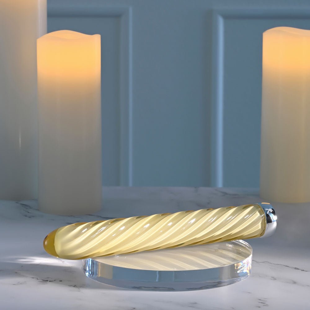 Playboy Pleasure TWIST OF FATE - Yellow Glass Rechargeable Vibrator - VIBRATORS
