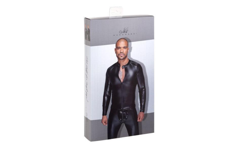 Power Wetlook Mens Jacket w Pleated PVC Epaulets - Lingerie