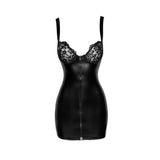 Power Wetlook Mini Dress w Lace Chest & Two Way Zipper - Lingerie