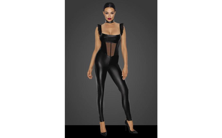 Power Wetlook Overall w Tulle Panel - Lingerie